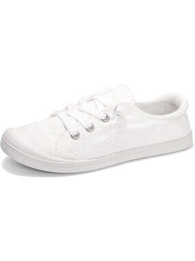 Women's White Dot Slip On Canvas Low Top Breathable Casual Classic Flat Sneakers